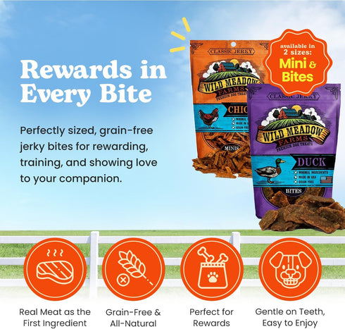 Wild Meadow Farms Classic Lamb Minis, Soft Jerky Training Treats for Dogs, Grain-Free, 3.5oz, All-Natural