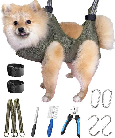 10 in 1 Pet Grooming Hammock Harness with Nail Clippers/Trimmer, Nail File, Comb, Dog Nail Hammock, Dog Grooming Sling