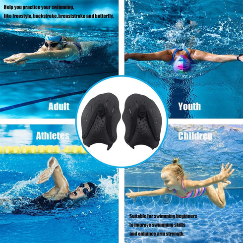 Swim Paddles Hand, Power Swim Training Paddles with Adjustable Straps for Adult Youth Swimming Gear