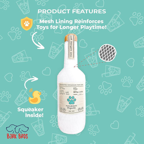 Plush Squeaky Liquor Bottle Dog Toy - Funny Drink Parody, Alcohol Dog Birthday Toy, Large, Pupamigos