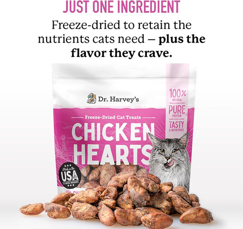 7 Dr. Harvey's Chicken Hearts Freeze Dried Training Cat Treats with Real Chicken Hearts for Cats, Ounces