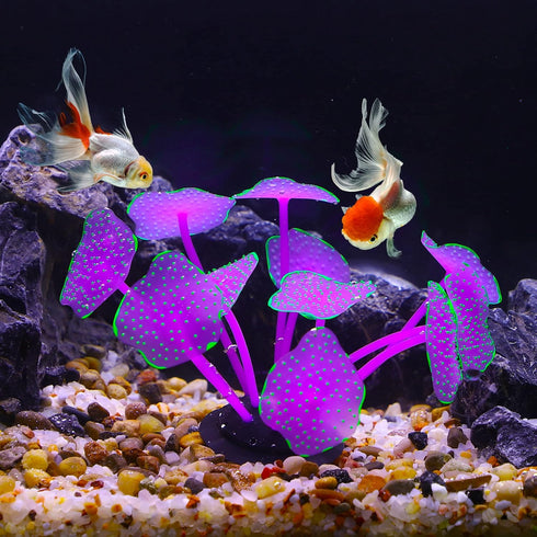 VOCOSTE Soft Silicone Glowing Aquarium Mushroom Coral, Fluorescence Aquatic Artificial Coral for Fish Tank Decoration, Purple by VOCOSTE