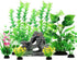 Fish Tank Accessories - 9pcs Green Artificial Plants and Cave Rock Decor Set for Aquarium