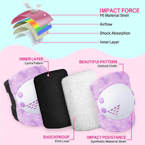 Knee Pads for Kids Girls Protective Gear Set, Adjustable Knee and Elbow Pads with Wrist Guard for 3-8 Years