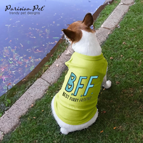 Parisian Pet Dog T-shirt, Embroidered “BFF (Best Furry Friend)“ Tank Top, 100% Cotton, Machine Washable for Large Dogs