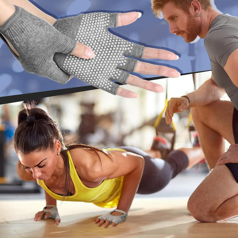 Shyyween 3 Pairs Silicone Grip Yoga Gloves Non Slip Fingerless Pilates Gym Workout Gloves for Women Men, One Size Fits