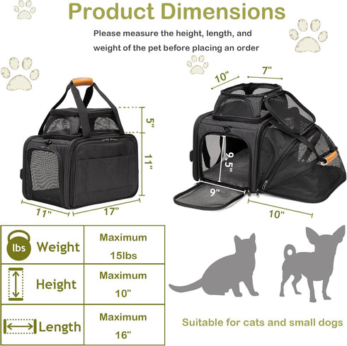 JUNGYOON Cat Carrier, Expandable Airline-Approved Soft-Sided Pet Travel Bag for Cats, Small Dogs & Small Pets
