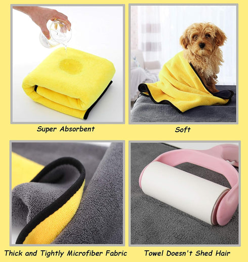 Super Absorbent Microfiber Dog Bath Towel for Small Dogs & Cats, Yellow & Grey 11.8" x 23.6"