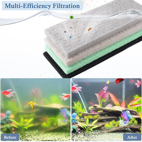 4-Pack Ammonia&Carbon&Phosphate (12.6" 5" 1'') Mixed Aquarium Filter Sponge, Cut-to-Fit Filter Media with Reducer