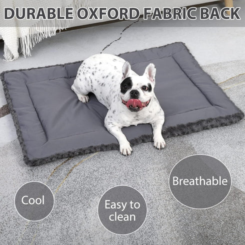 Washable Reversible Dog Bed Mat, Soft Fluffy Pet Kennel Pad for Large, Medium, Small Dogs, 21 x 13 Inch, Gray