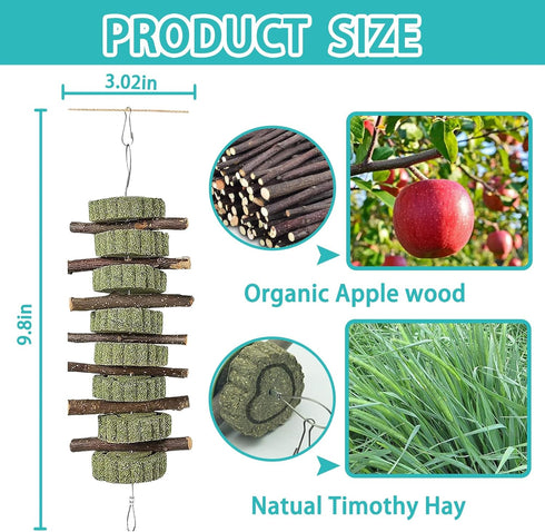 QWR 23 Chinchillas, PCS Natural Wooden Rabbit Toys,Safe Bunny Chew Toys for Teeth,Grass Timothy Sticks,Sweet
