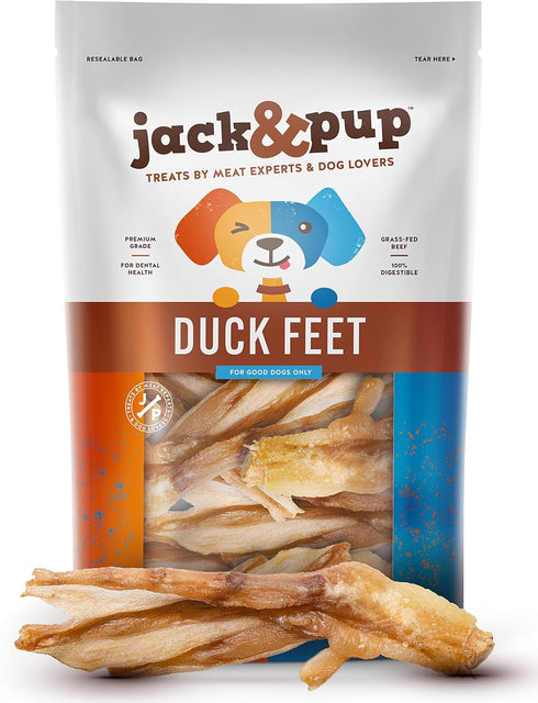 Jack&Pup Duck Feet Dog Chew Dog Treats for Medium Dogs and Small Dogs | All Natural, Single Ingredient Dehydrated Duck Feet (20 Count)