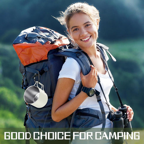Zhehao 4 Pcs Camping Mugs, Stainless Steel Camping Cups with Folding Handles, Portable 12 oz for Outdoor Use