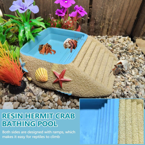 Gxsdj Turtle,Gecko,Lizard,Frog,8.76.72.2 Hermit Crab Water Bowl with Climbing Ramp,Hermit Crab Water Pool,Beach Style