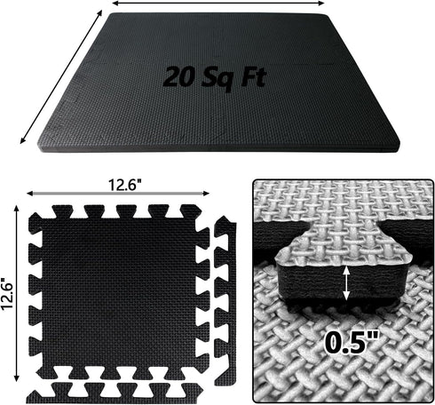 MAXTBEE 1/2 inch (20 20 12.6X12.6in Thicked Gym Floor Mats Sq Ft), Tiles High Density EVA Foam Gym Flooring for Home