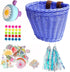 Girls Bike Accessories Kit, Hand Woven Bicycle Basket, Child Bike Wheel Spoke Beads, Bike Streamers, Horn Bell, Stickers