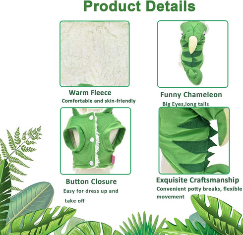 Chameleon Dog Costume for Halloween - Winter Fleece Pet Coat for Small to Large Dogs, Green