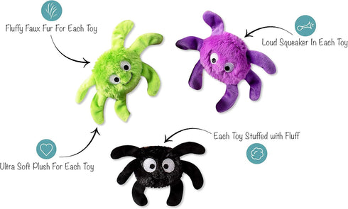 Fringe Studio Mini Dog Toy Set, Creepy Crawly Spiders, Set of 3, Multi-Colored