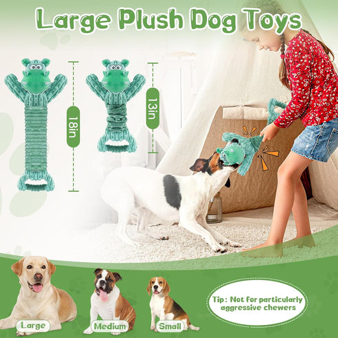 Plush Large Squeaky Dog Toys with Soft Fabric for Small, Medium, Large Pets - Tug of War Indoor Play Dog Toys