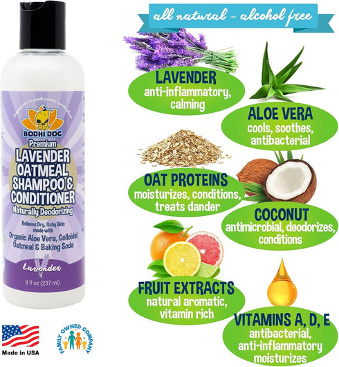 Bodhi Dog Premium Lavender Oatmeal Shampoo & Conditioner, Organic Formula for Dogs, Cats & Pets, 8 Fl Oz