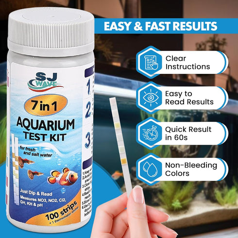7 in 1 Aquarium Test Strips, 100 Fast & Accurate Strips, Water Test Kit for Fresh & Saltwater Aquariums