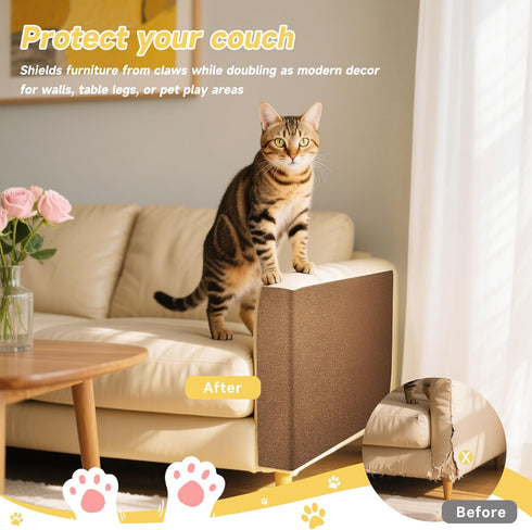 HOOSHEE 39.3''x15.8'' Trimmable Cat Scratch Furniture Protector, DIY Self-Adhesive, Durable Corner Scratcher Couch