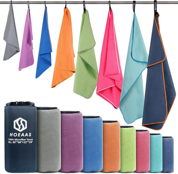 HOEAAS 2 Pack Microfiber Camping Towels, Quick Dry Towel, Super Absorbent Ultra