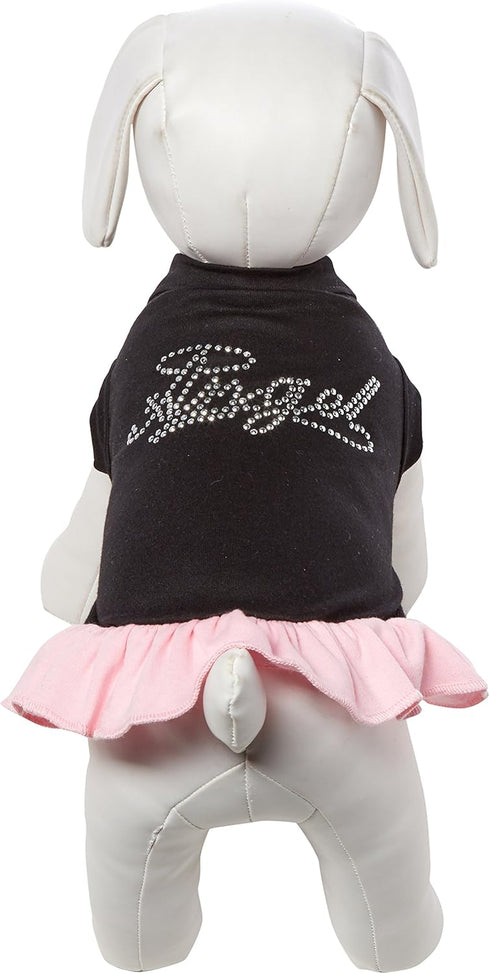 Pet Dog & Cat Dress Rhinestone, Angel Black W/Light Pink SM (3-6 lbs.)