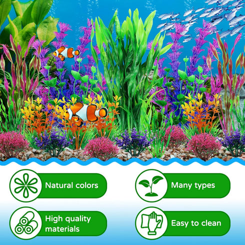 Fish Tank Decorations Plants, 20pcs Aquarium Decorations Plants Plastic, Fish Tank Accessories, Fish Cave and Hideout Ornaments, Aquarium Decor by QUOZUO