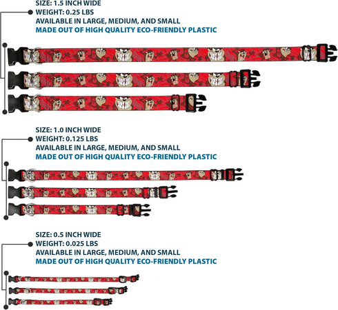 Buckle-Down Plastic Clip Collar, Tasmanian Devil Expressions Red Swirl, 1" Wide, Medium