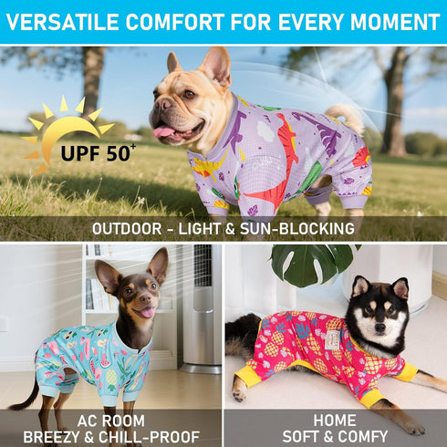 KYEESE Dog Pajamas for Summer, Lightweight Pet Onesie Mesh Pjs for Medium Dogs, Comfy Sun-Protective Flamingo Pattern