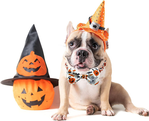 2 Pack Halloween Dog Collar with Bowtie - Holiday Jack-O-Lantern and Pumpkin Collar for Small Medium Large Dogs