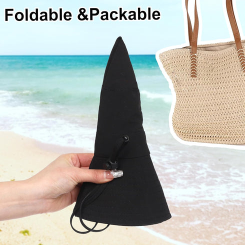 Solid Packable Sun Hat for Women and Men, Wide Brim Waterproof Beach Bucket Hats, UPF 50+