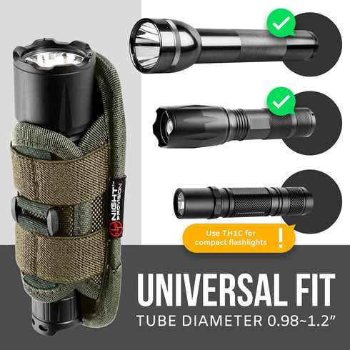 TH1 Tactical Flashlight Holster Duty Belt Pouch with Stretchable Rotatable Clip for Security Belt