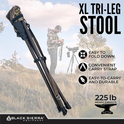 225 lbs, Black Sierra Folding Hunting Stool w/Shoulder Strap Supports Lightweight Collapsible Tripod Seat, Foldable