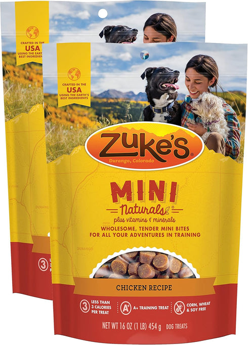 Zuke's Mini Naturals Dog Training Treats, Soft Mini Treats with Vitamins & Minerals, Chicken, 16 Ounce (Pack of 2)