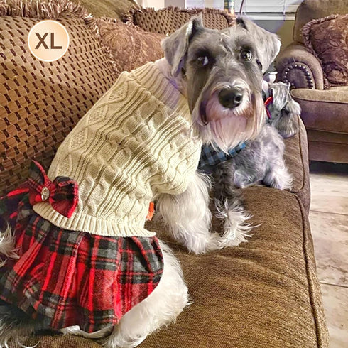 KYEESE Dog Sweater, Warm Pullover Pet Coats with Bowtie for Small Dogs in Cold Weather (Thick Knitwear)