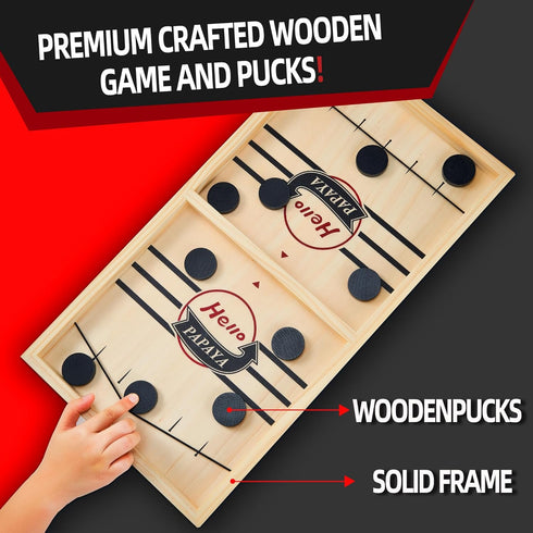 HELLO PAPAYA Fast Sling Puck Game - Test Your Speed and Accuracy with This Fast-Paced Wooden Air Hockey Desktop Battle