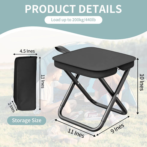 HHUWQYU Set 2, 10.6 Inch 220 LBS, Setup, Camping Stools of Small Portable Folding Chair with Carry Bag, Collapsible