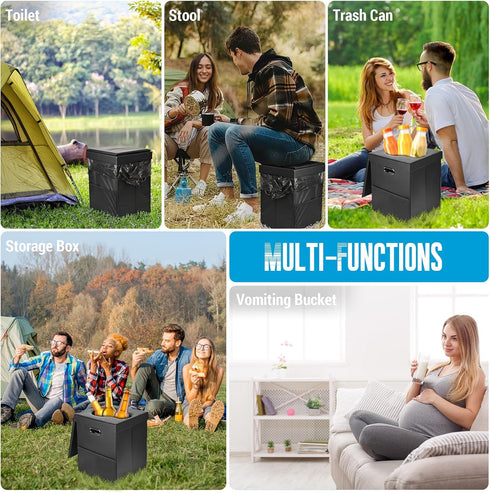YOSN Portable Toilet for Adults,Upgraded Soft Leather Folding Camping Toilet with Lid and Mesh Side Pocket, Travel