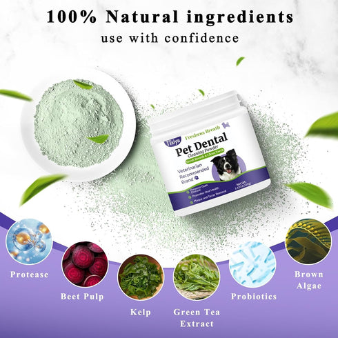 Breeds.100g Dog Dental Cleaning Powder - Probiotic Dental Care freshens Breath, Controls Plaque, and removes Tartar.