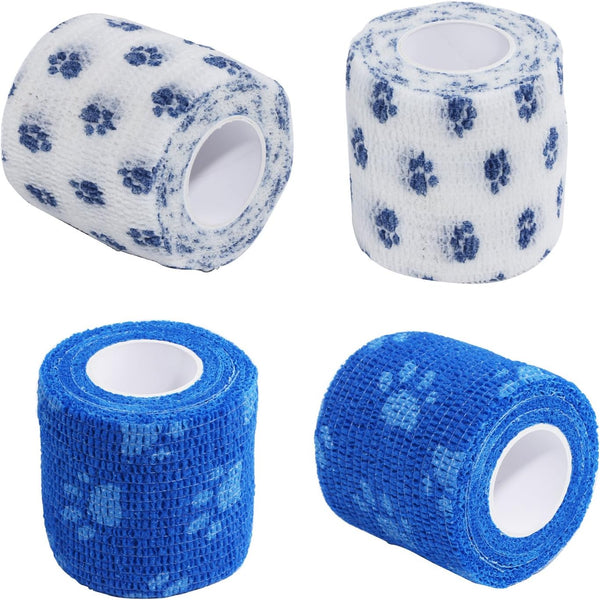 Pet Cohesive Bandage Wrap Tape, Self-Adhering Elasticity Gauze Rolls for Dogs, Cats, Horses, Birds (White and Blue)