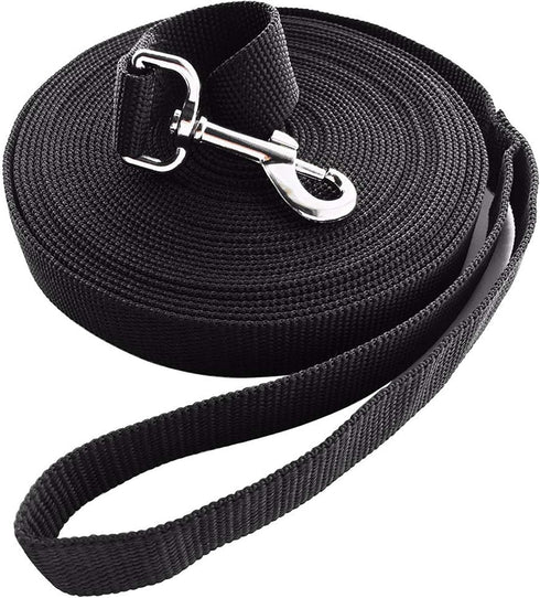 Long Dog Leash Free Range, 30 Foot Nylon Training Lead for Medium and Large Dogs, Black