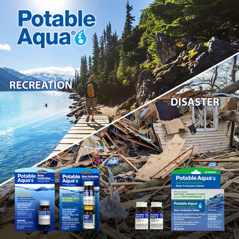Potable Aqua Water Purification Tablets, Effective Portable Solution for Camping, Hiking, Emergencies, Two 50ct Bottles