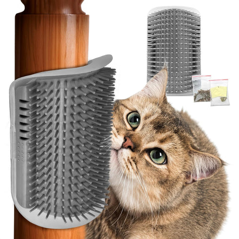 Cat Corner Scratcher - Self Groomer Wall Brush with Face Scratchers and Catnip for Indoor Cats - Easy to Install