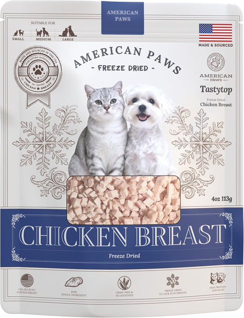 100% 4oz American Paws Freeze Dried Chicken Dog Treats & Cat Treats - Chicken Breast - High Protein, Low Fat - Perfect