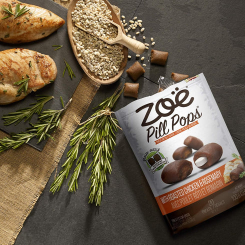 Zoe Zoë Pill Pops for Dogs, Healthy All Natural Dog Treats, Roasted Chicken with Rosemary Recipe, 3.5 oz