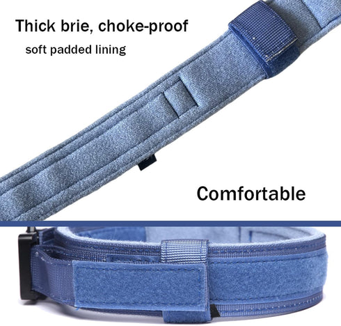 Adjustable Tactical Dog Collar with Heavy Duty Metal Buckle and Handle for Dog Training (Dark Blue, M)