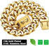 Gold Dog Chain Collar with Design Secure Buckle & ID Tag, 18K Cuban Link, Heavy Duty Chew Proof for Medium Dogs