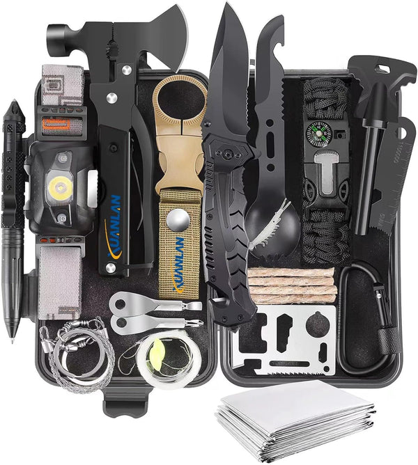 XUANLAN Emergency Survival Kit with Survival Gear Tool, Bracelet, Fire Starter, Whistle, and More